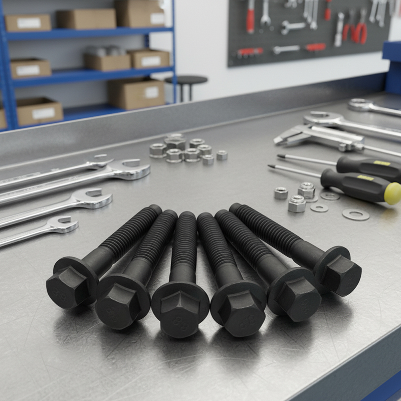 Czarne śruby kołnierza głowicy cylindrów M8×40 ze stali węglowej klasy 8.8 Czarne śruby kołnierza głowicy cylindrów M8×40 ze stali węglowej klasy 8.8