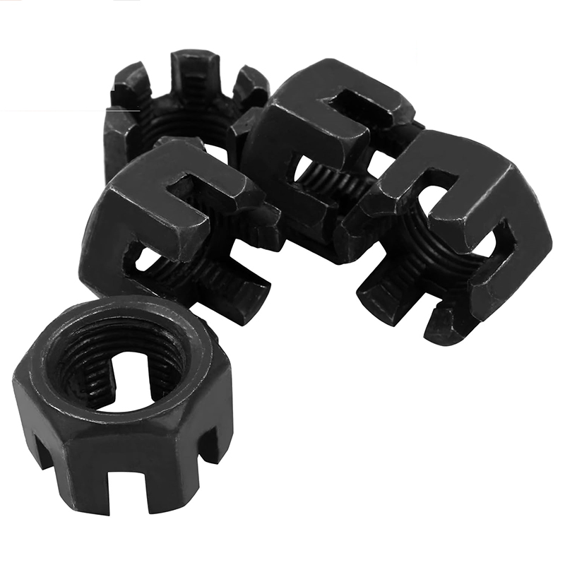 M16×1,5, klasa 4,8, nakrętka koronowa z czarnym tlenkiem, stal węglowa, szczelinowa DIN 935 M16×1,5, klasa 4,8, nakrętka koronowa z czarnym tlenkiem, stal węglowa, szczelinowa DIN 935