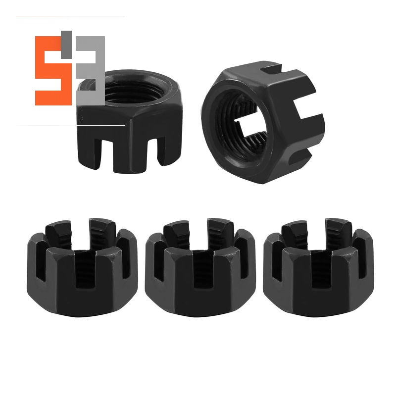 M16×1,5, klasa 4,8, nakrętka koronowa z czarnym tlenkiem, stal węglowa, szczelinowa DIN 935 M16×1,5, klasa 4,8, nakrętka koronowa z czarnym tlenkiem, stal węglowa, szczelinowa DIN 935